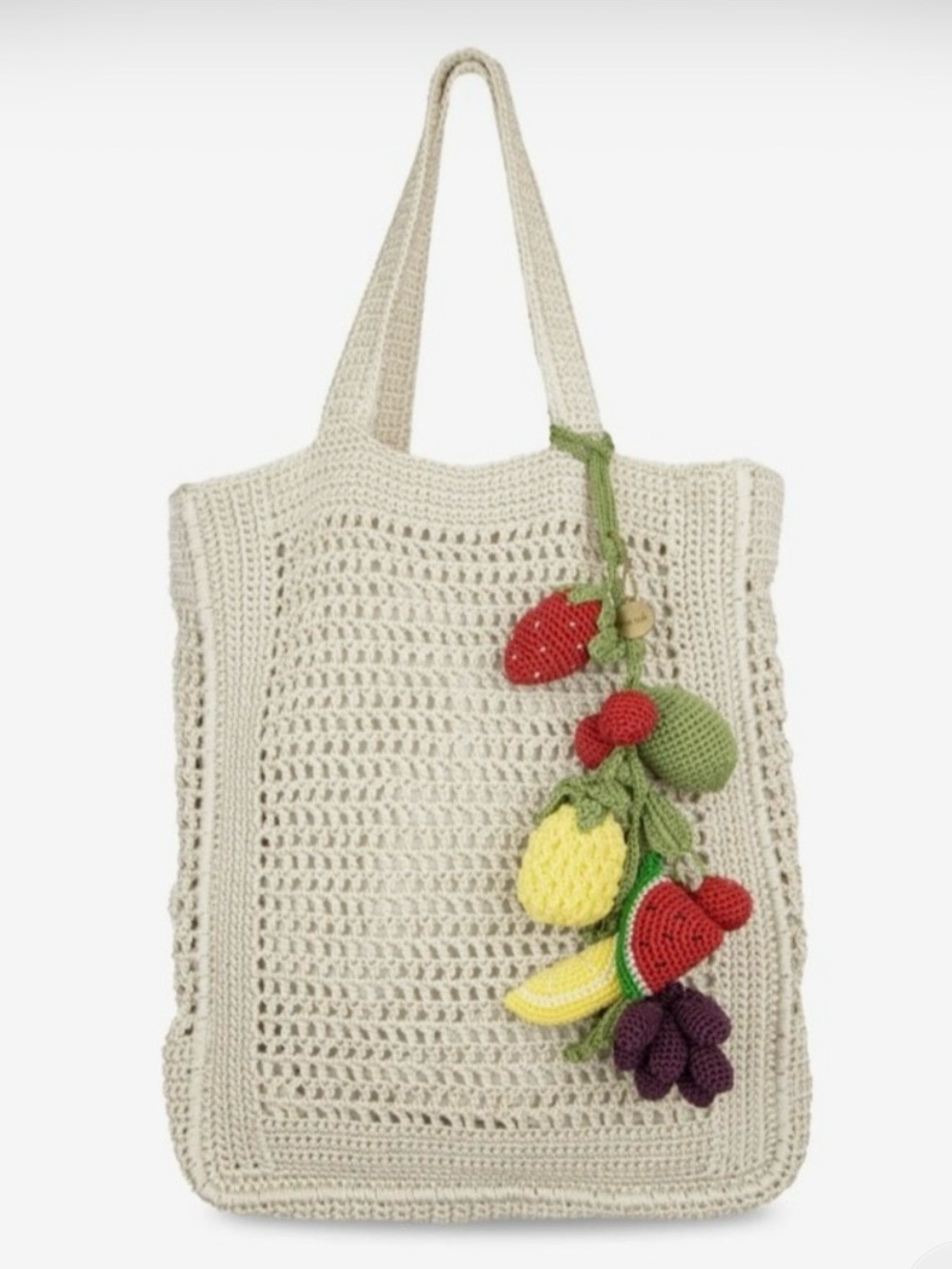 The Sak Cream Crochet Shoulder Bag with Colorful Fruit Charms